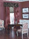 Top Treatment with crown molding top, the drapery panels with trouser break and unstructured Roman shade -- Delray Beach Apartment