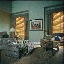 Shade Cornice with drapery panels in wood blinds -- Boynton Beach Florida Home