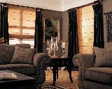 Translucent Roman Window Shades/Blinds with functional drapery panels on wood poles with finials -- Boynton Beach Residence