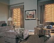 Horizontal Wood Blinds with decorative cornice and window panels-- Boynton Beach Home