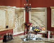 Hunter Douglas Horizontal White Wood Blinds in beautiful When Beach Home/kitchen