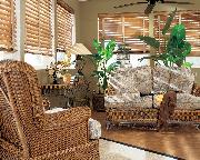 Horizontal Wood Blinds with tapes in wicker setting-- Boynton Beach Florida