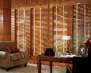 Hunter Douglas Horizontal Wood Blinds with contrasting white tapes-- Boynton Beach Florida