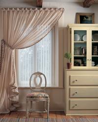 Sheer Tied back panel with trim mounted in front of Luminette Window shades/blinds by Hunter Douglas -- Delray Beach Florida