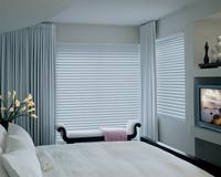 Room Darkening Silhouette Shades with modern drapery panels in a tranquil setting -- Jupiter/Tequesta Florida
