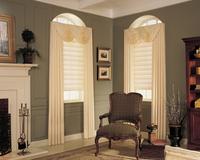 Vignette Modern Roman Shades under arch window with swag top treatment -- Maintains Arch Look -- a customer requirements -- Greenacres Florida