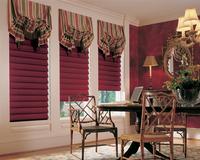 Manalapan Florida Residence with Burgundy Hunter Douglas Vignette Modern Roman Shades/Blinds in the Hobbled Version -- Coordinating Gavin Austrian type top treatments included