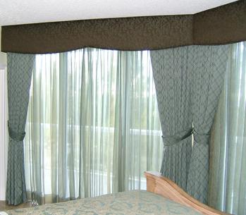 Decorative Colored Sheers with Complementary Drapery Panels with cornice installed in Singer Island Florida Apartment