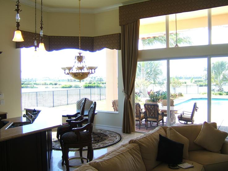 Solar Screen Shades and cornices on Bay window with pool exposure-- Jupiter Florida